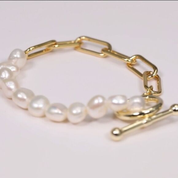NEW Pearl Bracelet Baroque Culture Link Chain Bracelet - Picture 1 of 11
